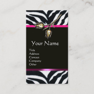 DIAMOND TULIPS PINK BLACK WHITE ZEBRA FUR MONOGRAM BUSINESS CARD