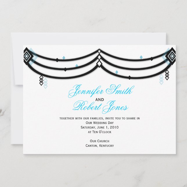 Diamond Valance in Black Aqua Wedding Invitation (Front)