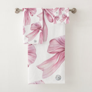 Diamond watercolor Pink Coquette Bow Bath Towel Set