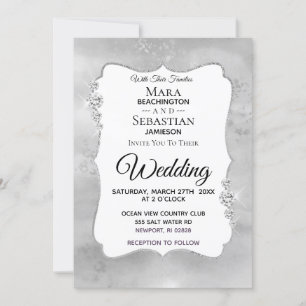 ~ Diamond Watercolor Silver Grey   Wedding Invitation