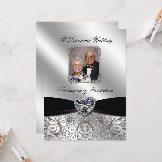 Diamond Wedding Anniversary 5.5x7.5 Photo Invite (Front/Back In Situ)