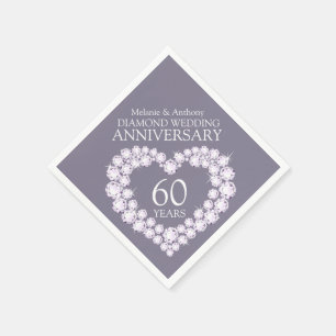Diamond Wedding Anniversary heart name napkins