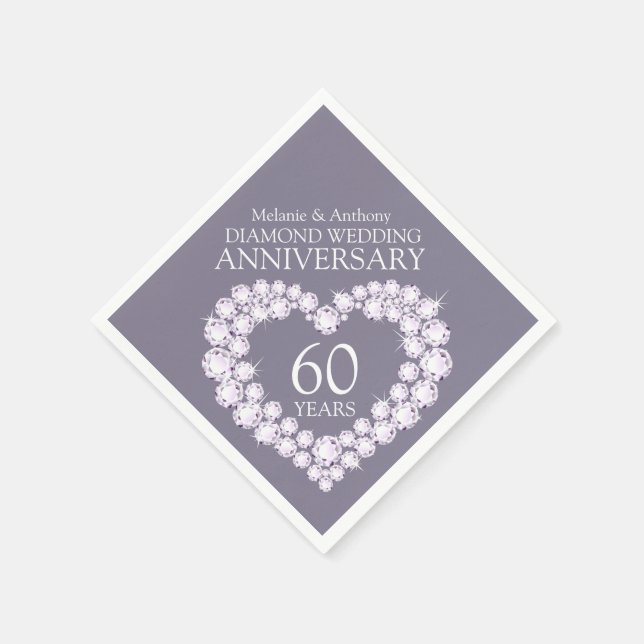 Diamond Wedding Anniversary heart name napkins (Corner)