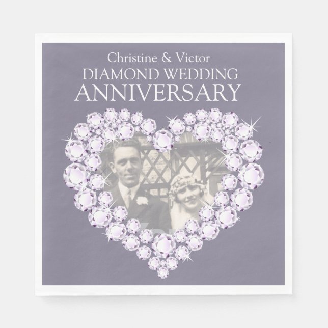 Diamond Wedding Anniversary heart photo napkins (Front)