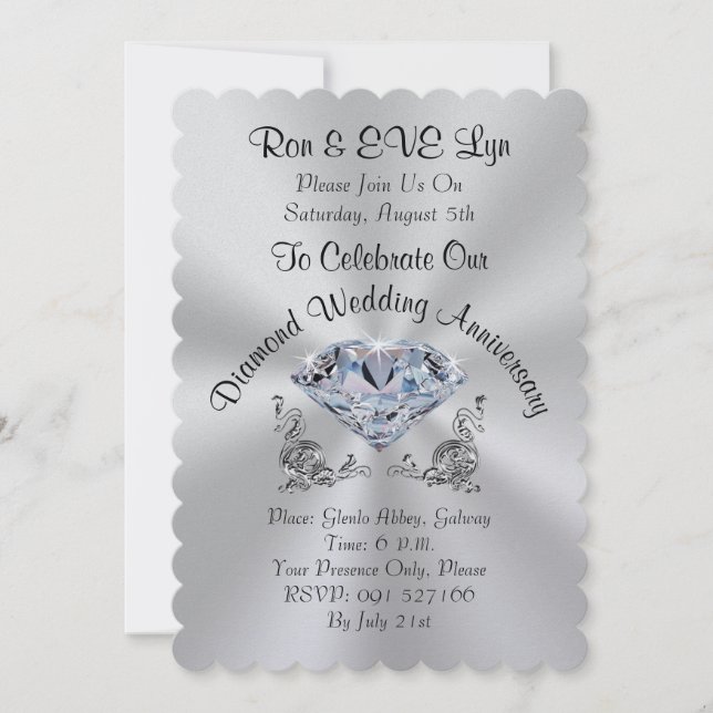 Diamond Wedding Anniversary Invitations, YOUR TEXT Invitation (Front)