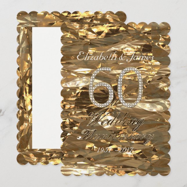 Diamond Wedding Anniversary Party Gold Elegant Invitation (Front/Back)
