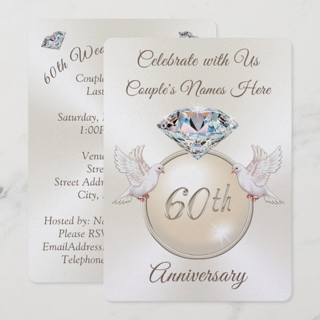 Diamond Wedding Anniversary Party Invitations (Front/Back)