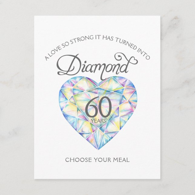Diamond Wedding Anniversary watercolor meal choice Enclosure Card (Front)
