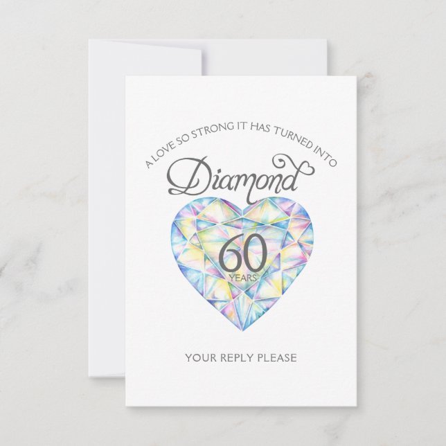 Diamond Wedding Anniversary watercolor painting RSVP Card (Front)