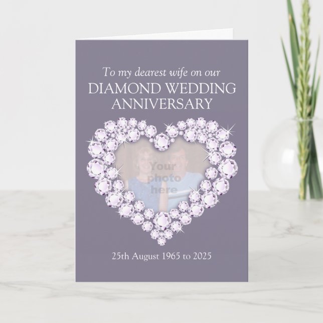 Diamond wedding anniversary wife photo card (Front)
