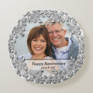 Diamond Wedding Anniversary with a photo Round Cushion