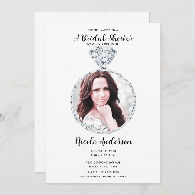 Diamond Wedding Bling Ring Bridal Shower Photo Invitation (Front/Back)