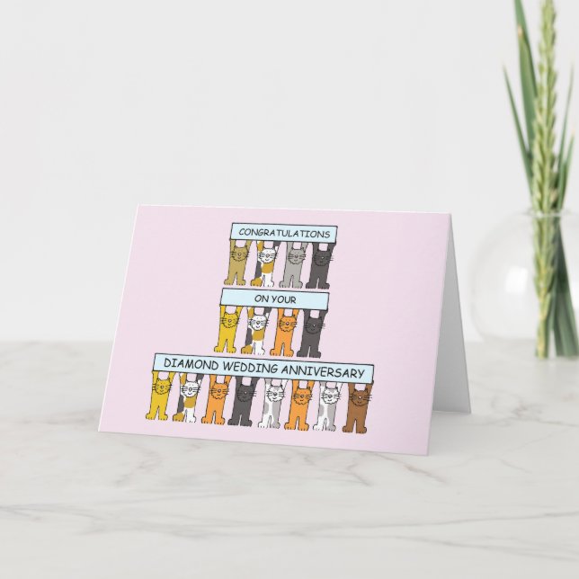 Diamond Wedding Congratulations Cartoon Cats Card (Front)