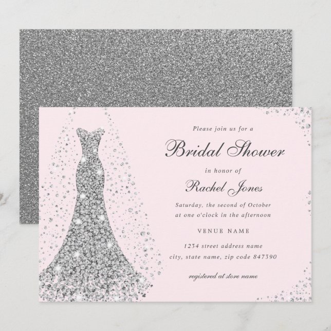 Diamond Wedding Dress Elegant Bridal Shower  Invitation (Front/Back)