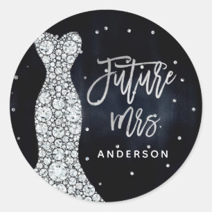Diamond Wedding Dress Modern Blue Bridal Shower Classic Round Sticker