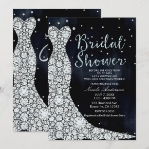 Diamond Wedding Dress Modern Blue Bridal Shower Invitation