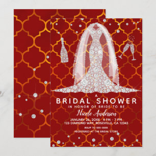 Diamond Wedding Dress Red Indian Bridal Shower Invitation