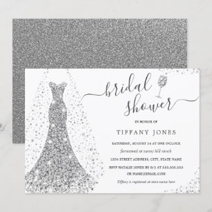 Diamond Wedding Dress Sparkle Bridal Shower  Invit Invitation