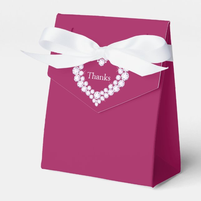 Diamond wedding heart thank you red favour box (Front Side)