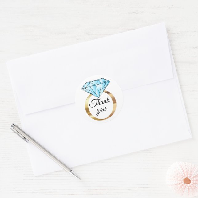 Diamond Wedding Ring Thank You Classic Round Sticker (Envelope)