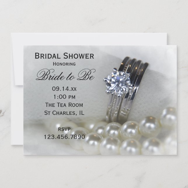 Diamond Wedding Rings and Pearls Bridal Shower Invitation (Front)