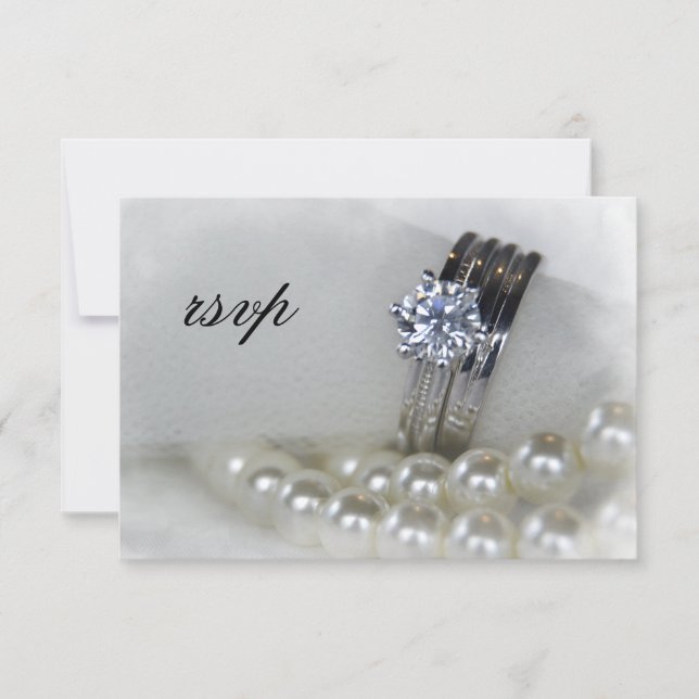 Diamond Wedding Rings and Pearls RSVP Response (Front)