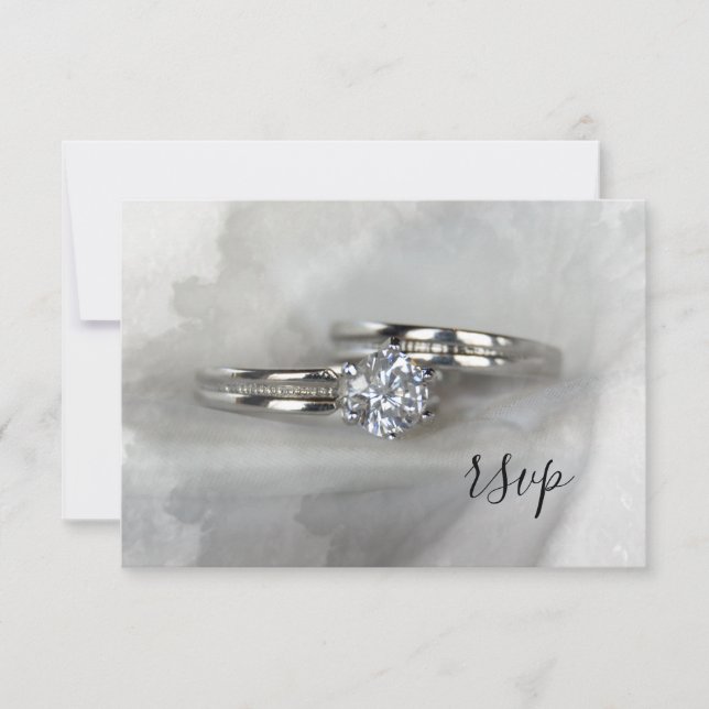 Diamond Wedding Rings on Grey RSVP Card (Front)