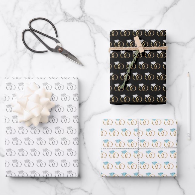 Diamond Wedding Rings Pattern Wrapping Paper Sheet (Front)