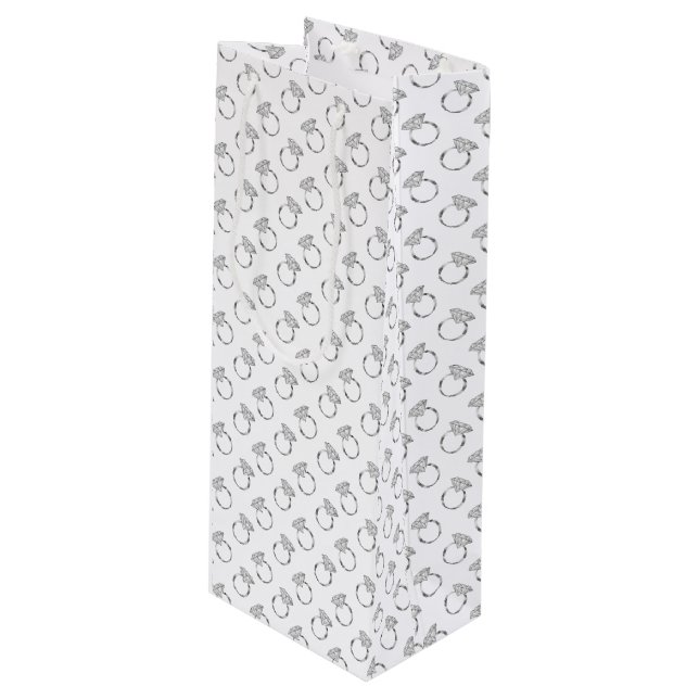 Diamond Wedding Rings Silver Pattern Wine Gift Bag (Front Angled)
