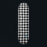 Diamond White & Black Checkers & Name or Text Skateboard<br><div class="desc">Stand out with this diamond white and black checkers print skateboard.  Complete with your name or text in your choice of red,  blue,  pink,  yellow,  and purple colors.</div>