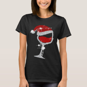 Diamond Wine Glasses Santa Hat Christmas T-Shirt