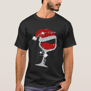 Diamond Wine Glasses Santa Hat Christmas T-Shirt