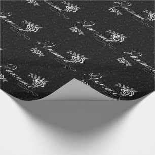 Diamond with White Roses on Floral Black Wrapping Paper