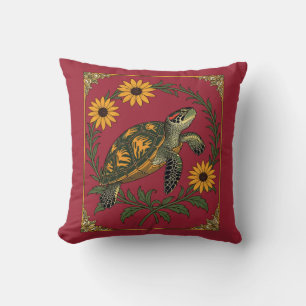 Diamondback Terrapin And Black Eyed Susan Flowers Cushion