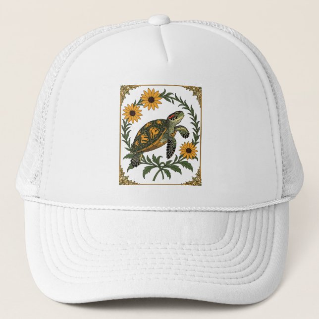 Diamondback Terrapin And Black Eyed Susan Flowers Trucker Hat (Front)