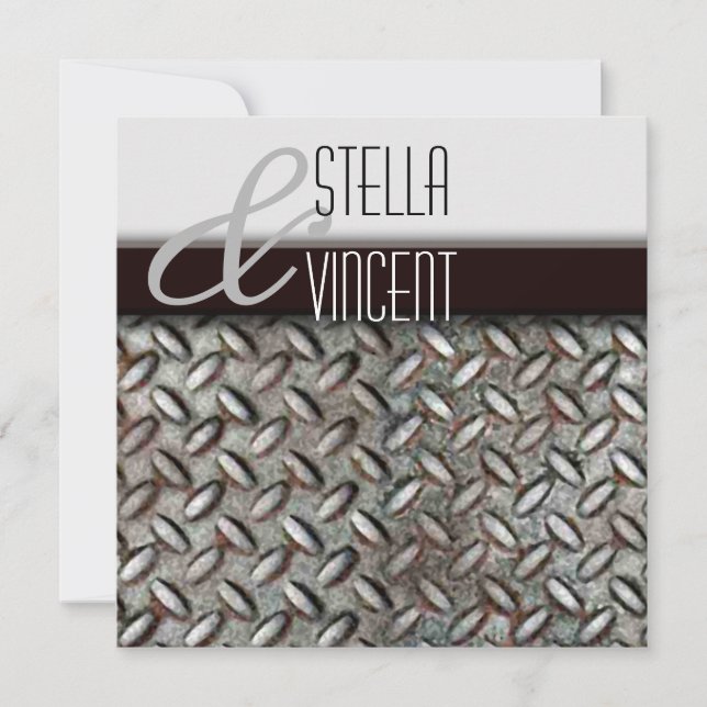 Diamondplate Industrial Wedding Invitation (Front)