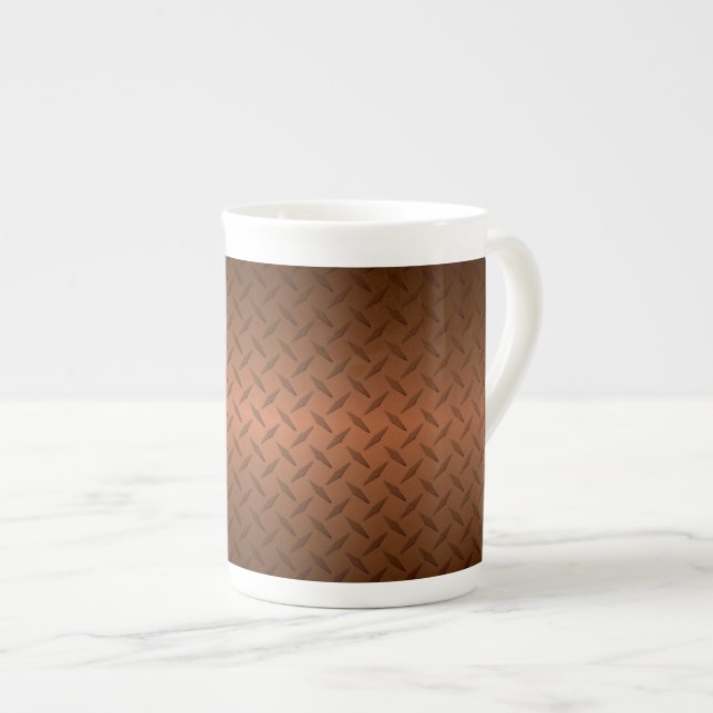 Diamondplate Look Pattern  Black to Copper Fade Bone China Mug (Front Right)