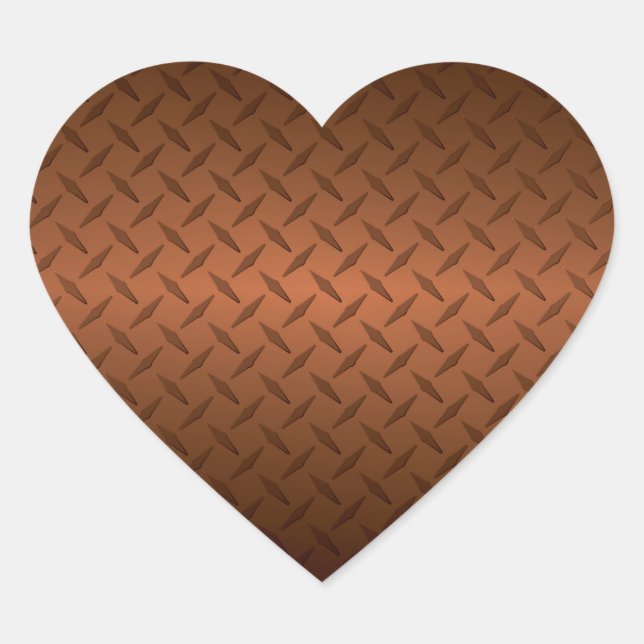Diamondplate Look Pattern  Black to Copper Fade Heart Sticker (Front)