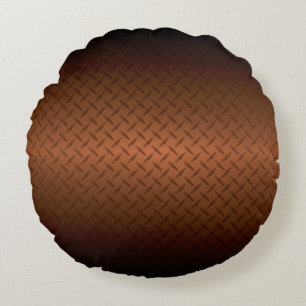 Diamondplate Look Pattern Black to Copper Fade Round Cushion