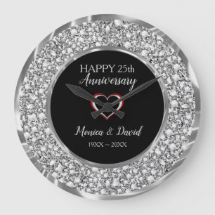 Diamonds 25th Wedding Anniversary Large Clock