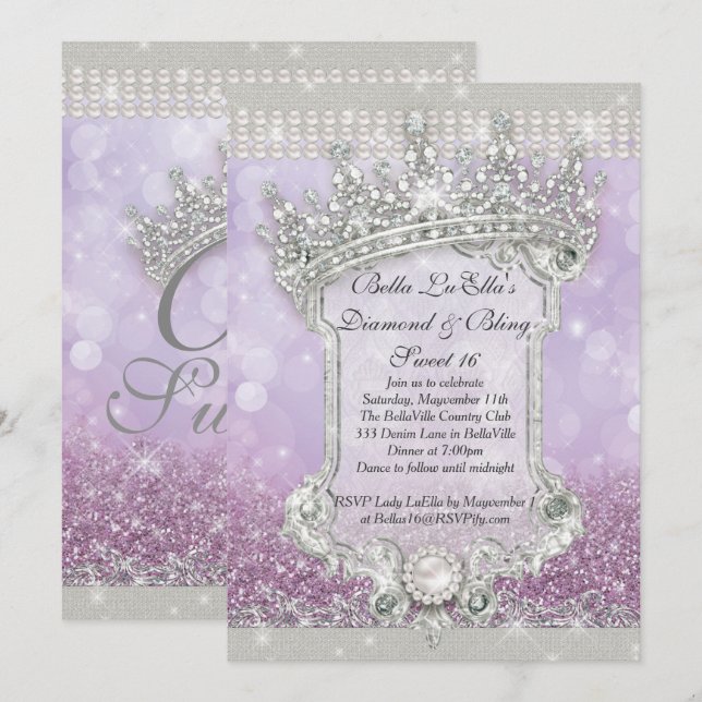 Diamonds and Bling Sweet 16 Quince Invitations (Front/Back)