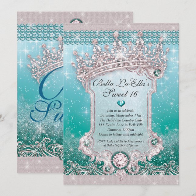 Diamonds and Bling Sweet 16 Quince Invitations (Front/Back)