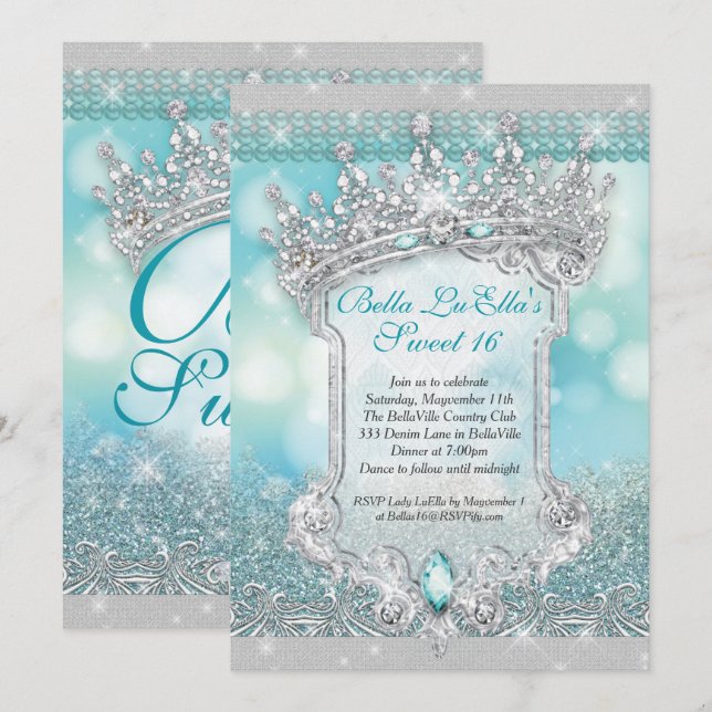 Diamonds and Bling Sweet 16 Quince Invitations (Front/Back)
