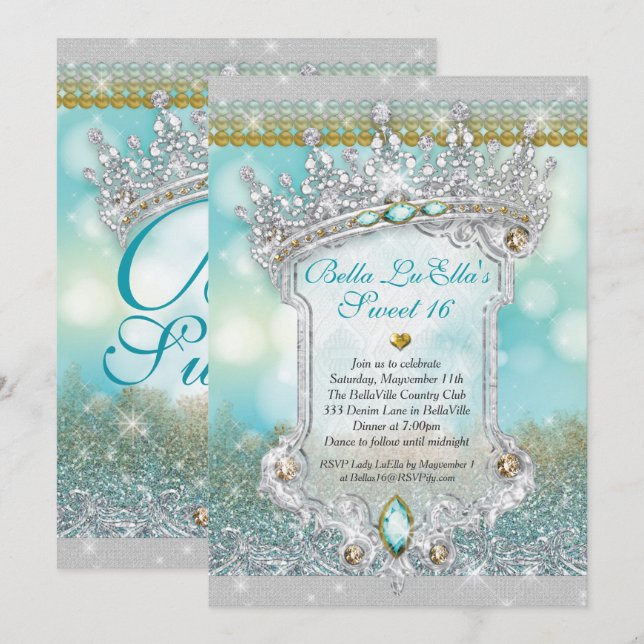 Diamonds and Bling Sweet 16 Quince Invitations (Front/Back)
