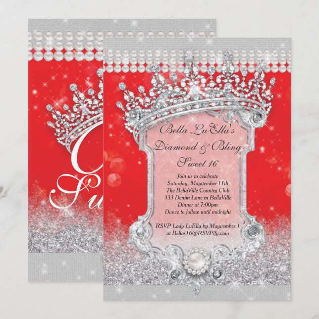 Diamonds and Bling Sweet 16 Quince Invitations (Front/Back)