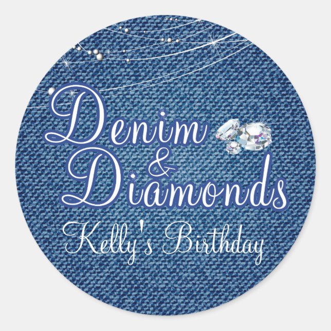 Diamonds and Denim Party Stickers (Front)
