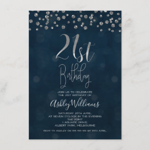 Diamonds and Faux Silver 21st Birthday Invitation