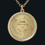 Diamonds And Gold 50th Wedding Anniversary Gold Plated Necklace<br><div class="desc">Elegant gold tones floral border with 2 hearts and a diamond,  Gold 50th Wedding Anniversary . It comes in silver tones for 25th anniversary.</div>