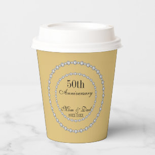 Diamonds And Gold 50th Wedding Anniversary Paper Cups