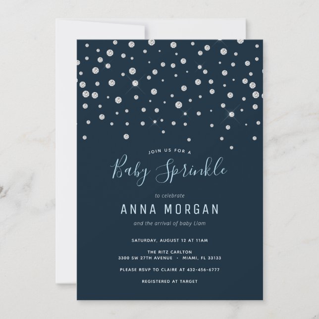 Diamonds and Navy Blue Baby Sprinkle Invitation (Front)